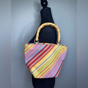 Vintage y2k Talbots canvas preppy rainbow multicolored striped bamboo straps